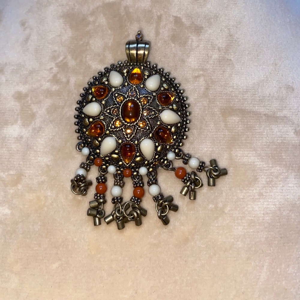 Joan Rivers Large Bronze Beaded Necklace Pendant
